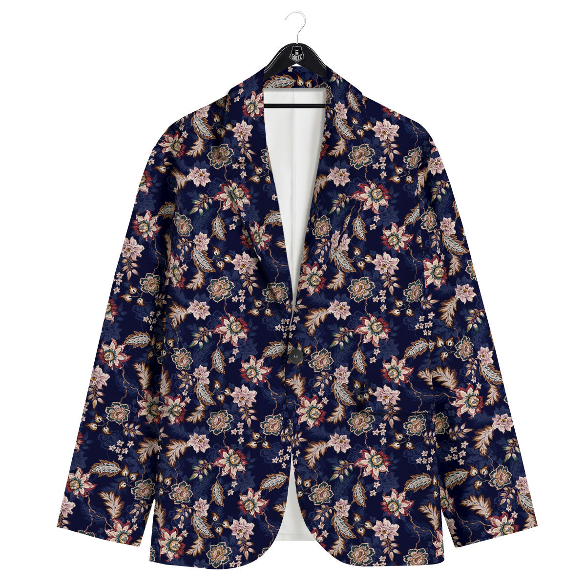Bohemian Floral Blue Vintage Print Men's Sport Coat-grizzshop