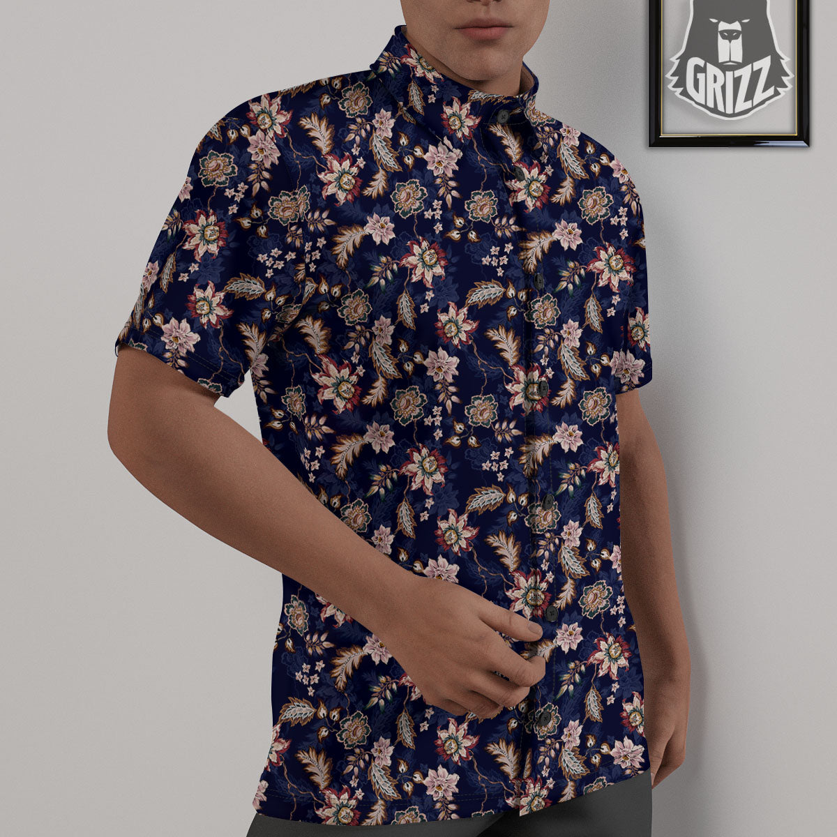 Bohemian Floral Blue Vintage Print Untucked Shirts-grizzshop
