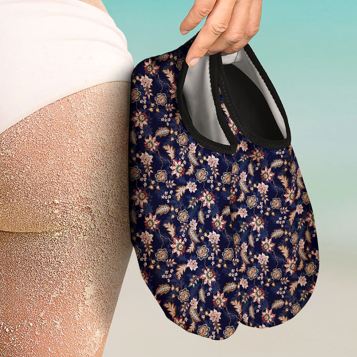 Bohemian Floral Blue Vintage Print Water Shoes-grizzshop