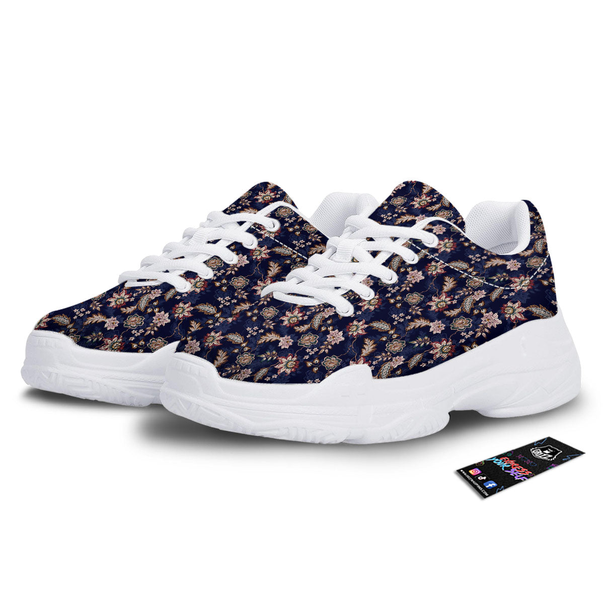Bohemian Floral Blue Vintage Print White Chunky Shoes-grizzshop