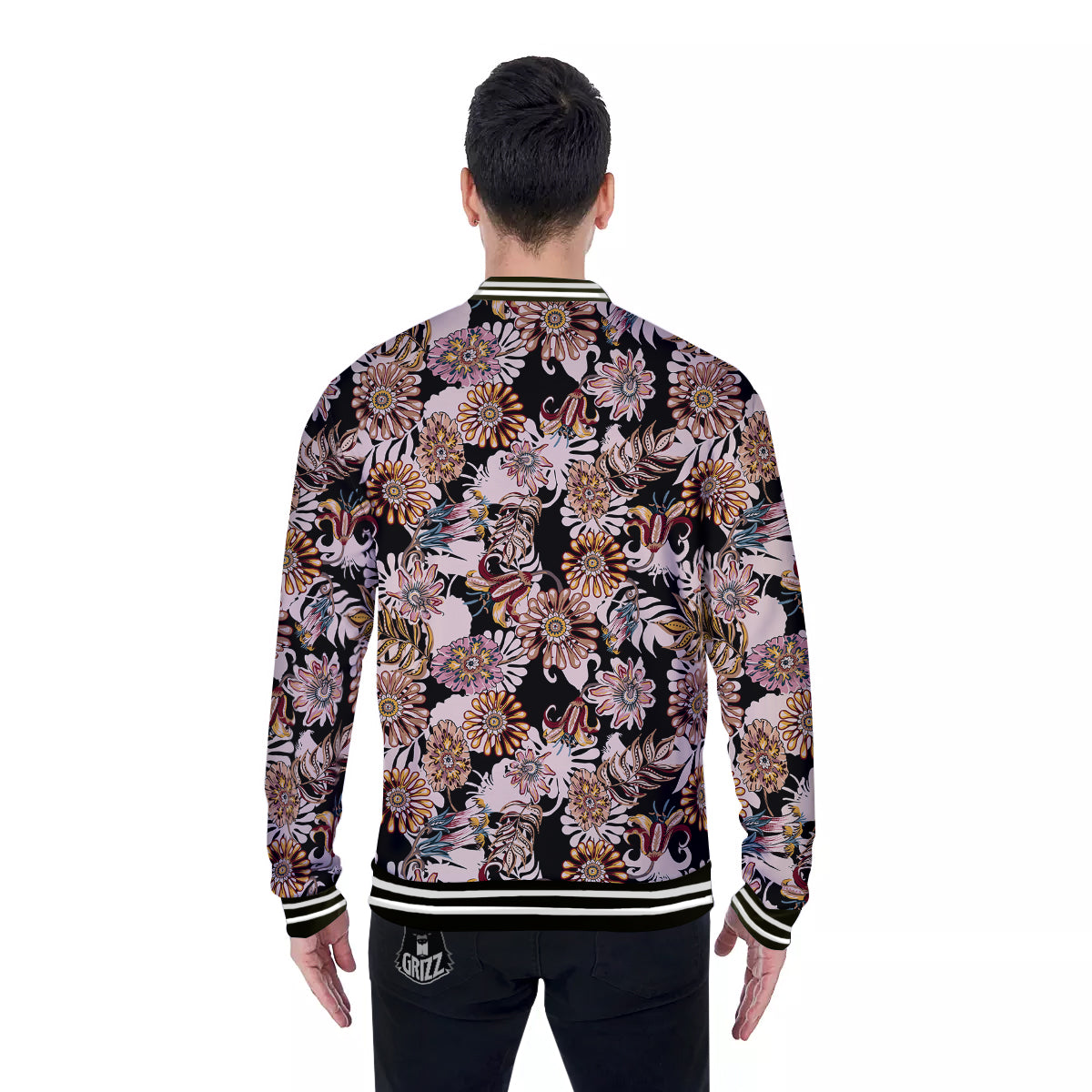 Bohemian Floral Brown Vintage Print Pattern Baseball Jacket-grizzshop