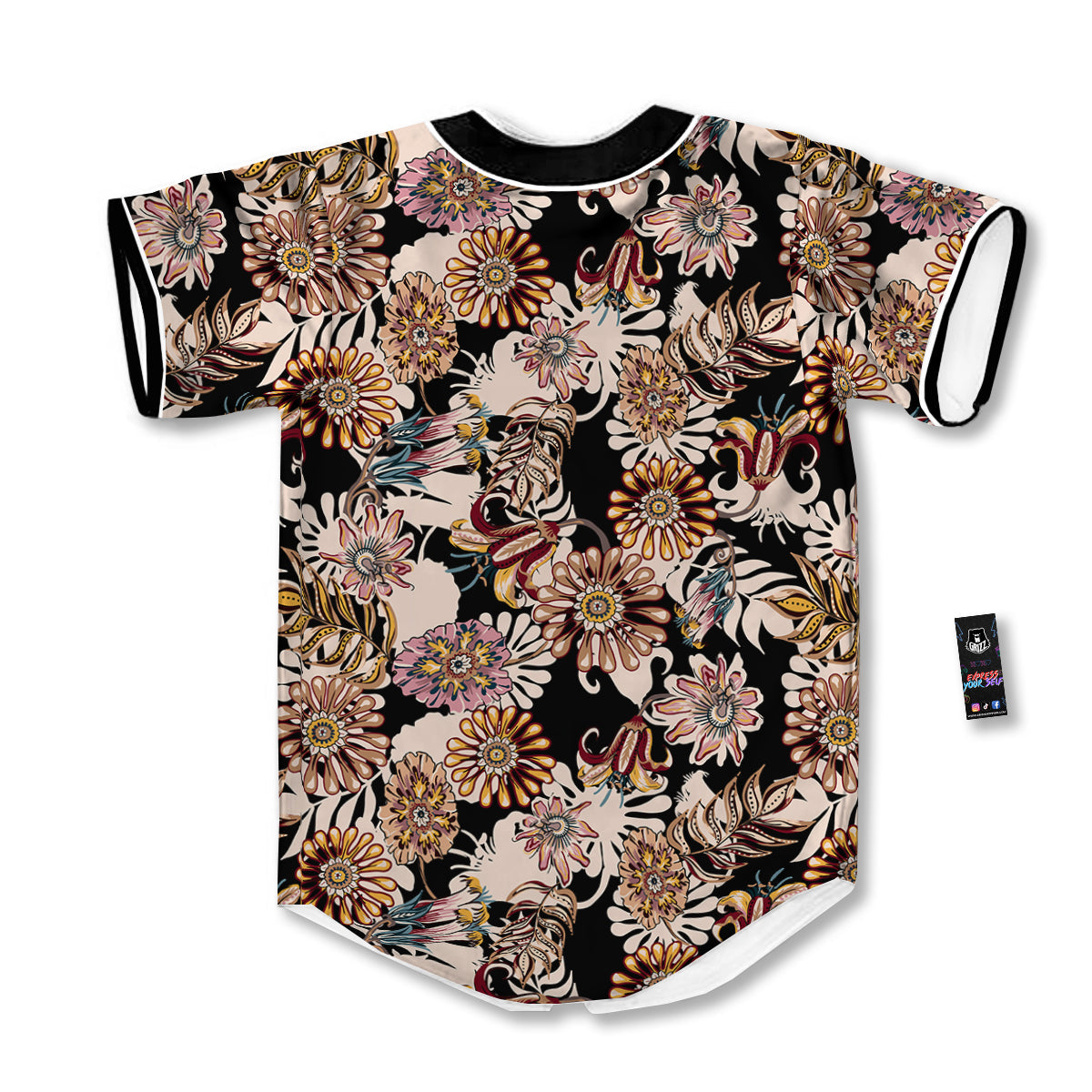 Bohemian Floral Brown Vintage Print Pattern Baseball Jersey-grizzshop