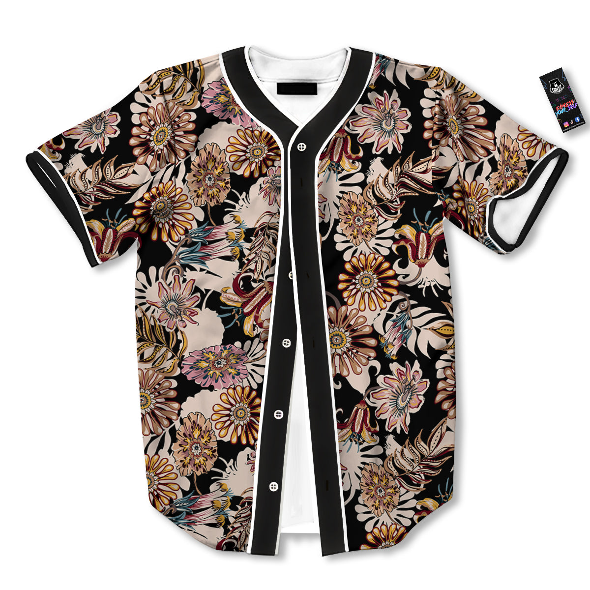 Bohemian Floral Brown Vintage Print Pattern Baseball Jersey-grizzshop