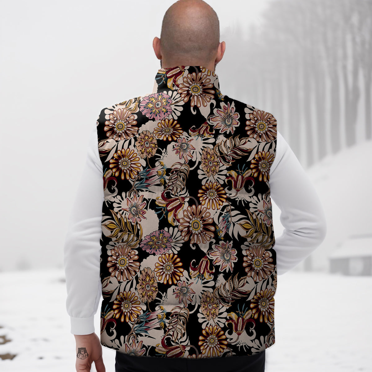 Bohemian Floral Brown Vintage Print Pattern Down Vest