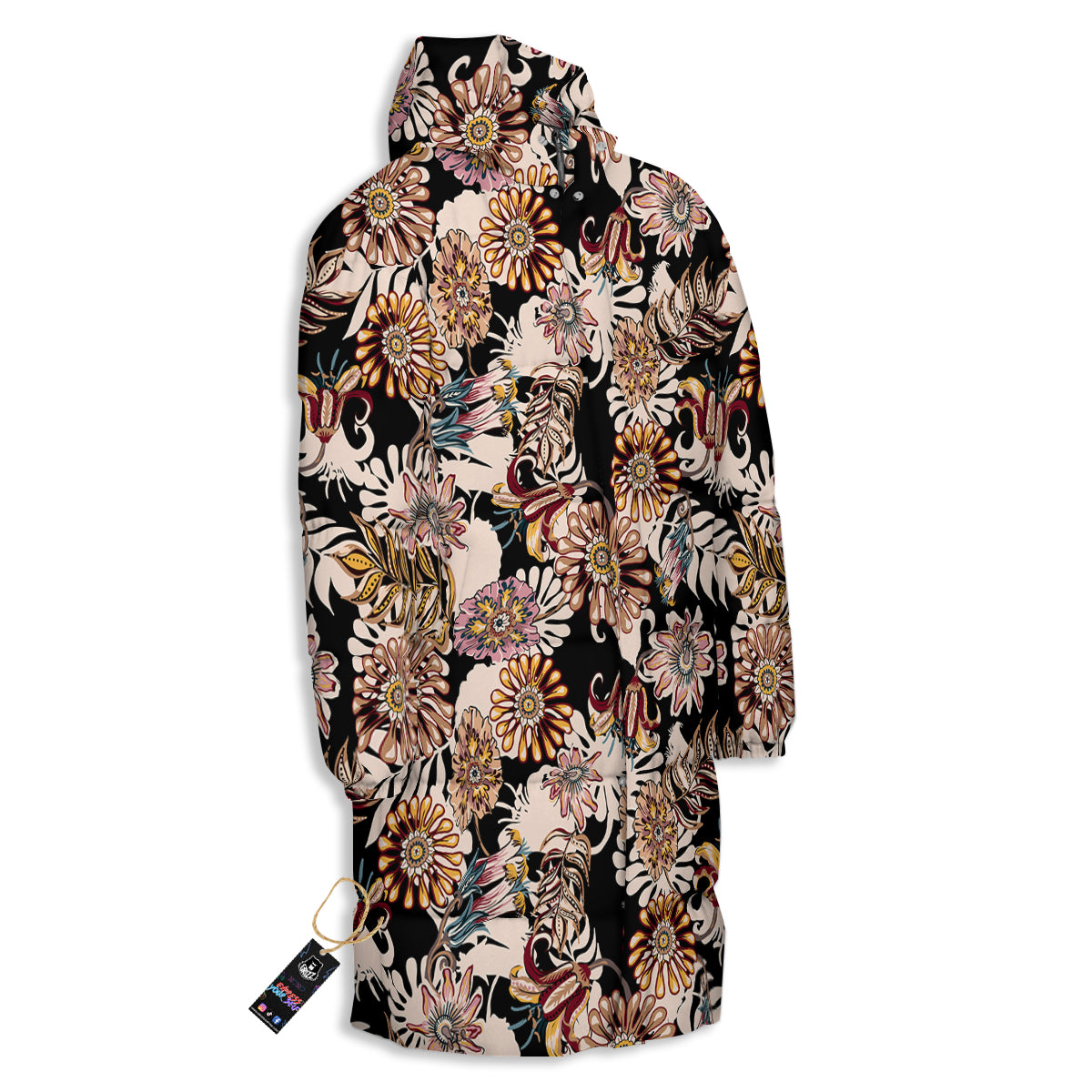 Bohemian Floral Brown Vintage Print Pattern Long Down Jacket-grizzshop