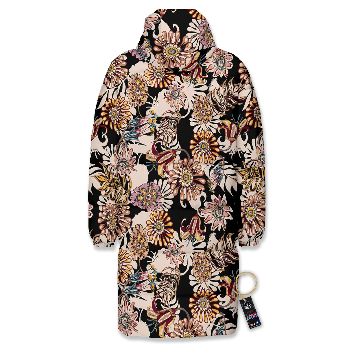 Bohemian Floral Brown Vintage Print Pattern Long Down Jacket-grizzshop
