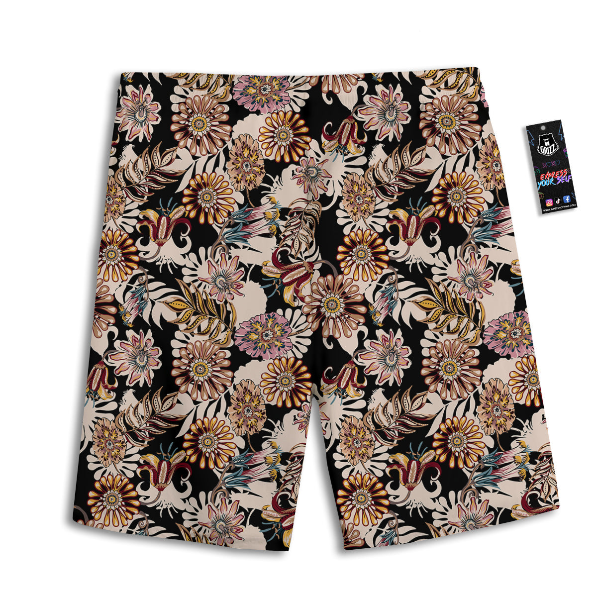 Bohemian Floral Brown Vintage Print Pattern Men's Athletic Shorts