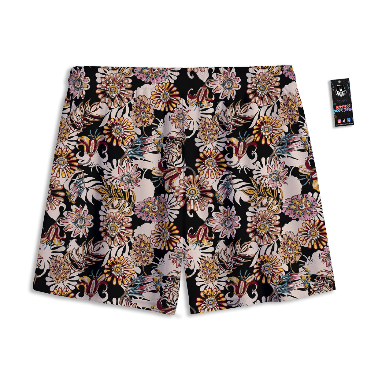 Bohemian Floral Brown Vintage Print Pattern Mesh Shorts