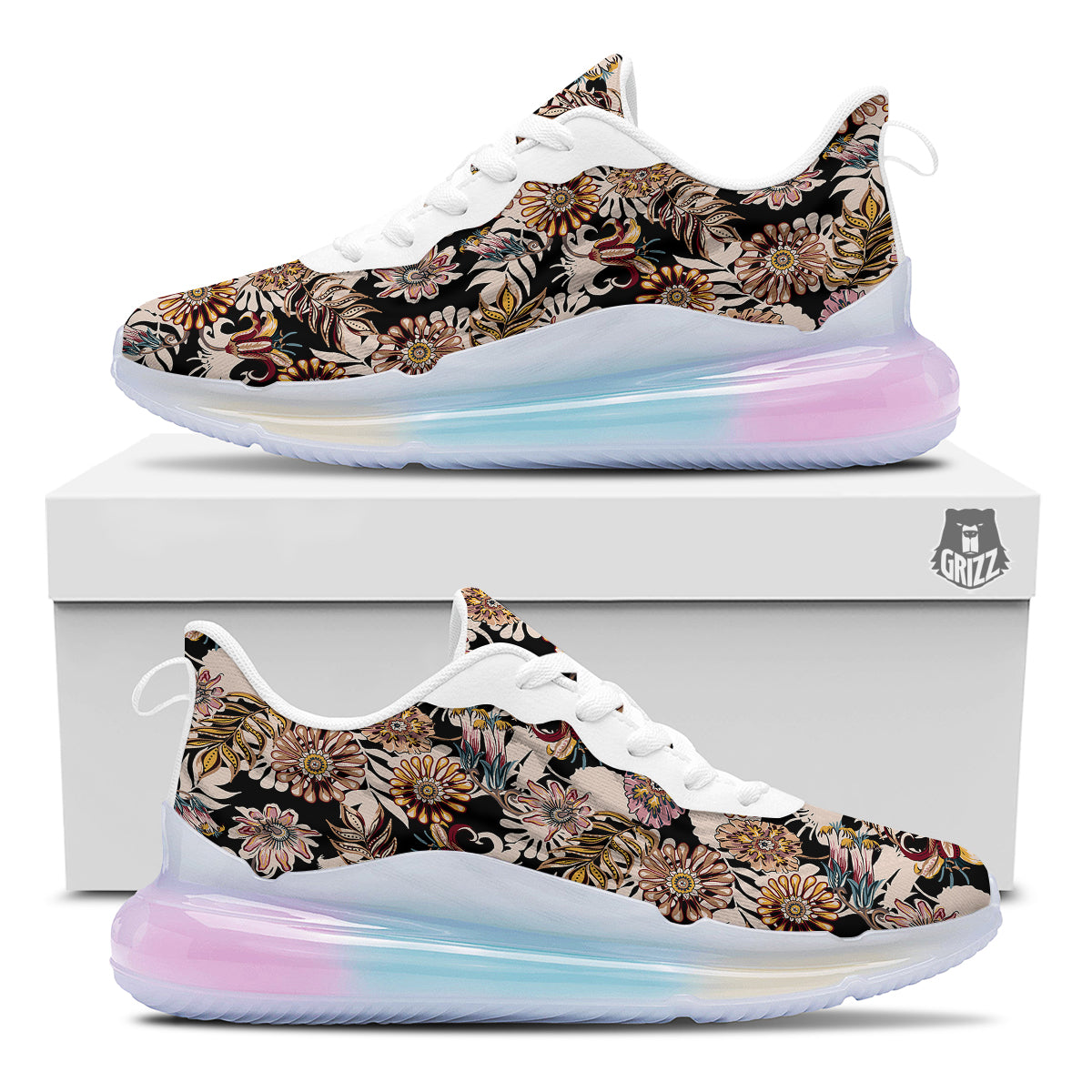 Bohemian Floral Brown Vintage Print Pattern Running Sneakers-grizzshop