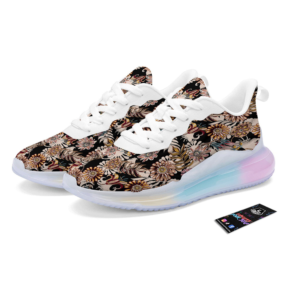 Bohemian Floral Brown Vintage Print Pattern Running Sneakers-grizzshop