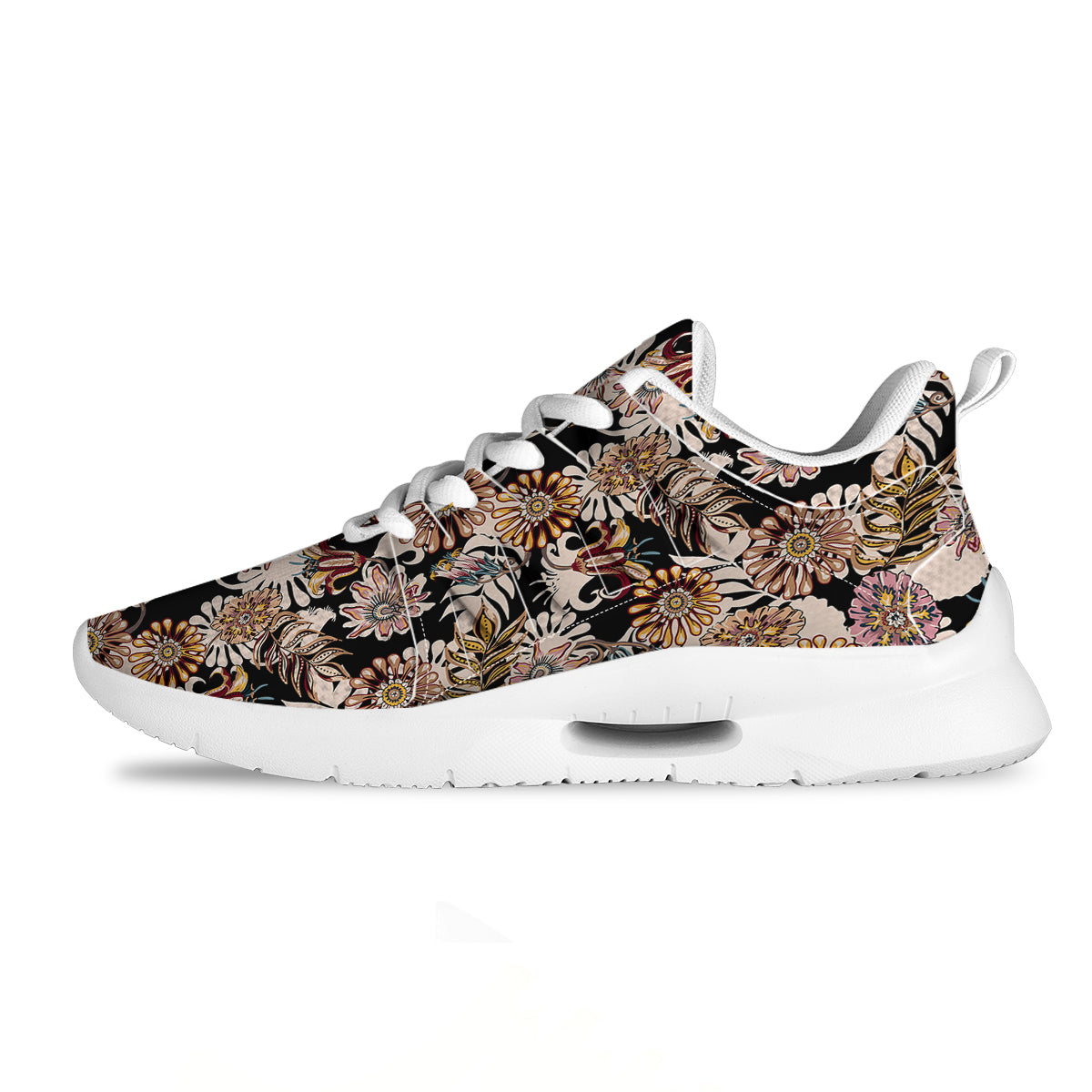 Bohemian Floral Brown Vintage Print Pattern Tennis Shoes-grizzshop