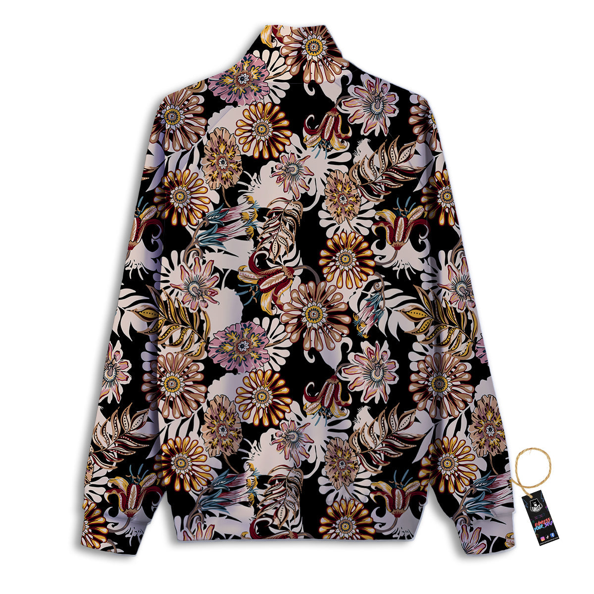 Bohemian Floral Brown Vintage Print Pattern Track Jacket-grizzshop