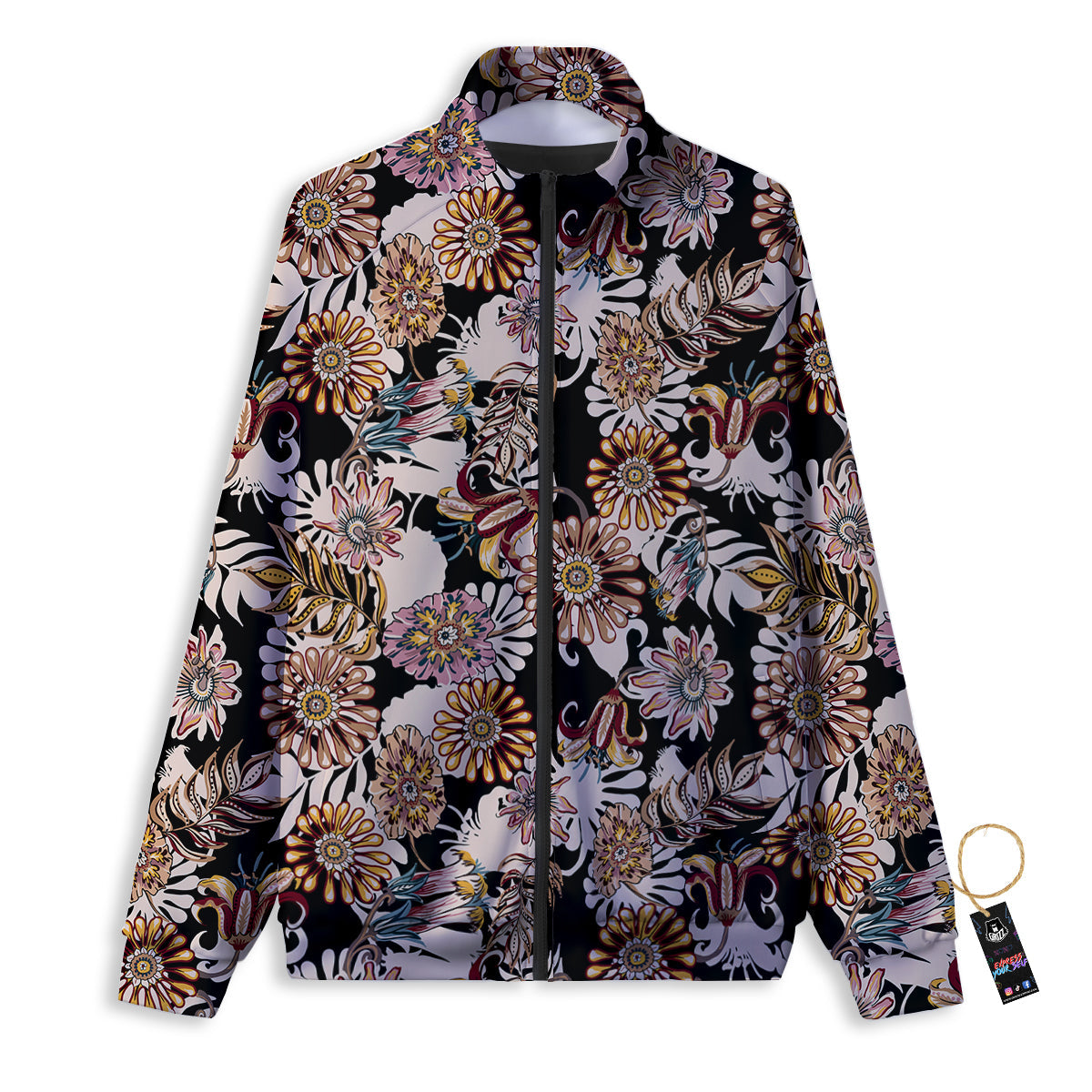 Bohemian Floral Brown Vintage Print Pattern Track Jacket-grizzshop