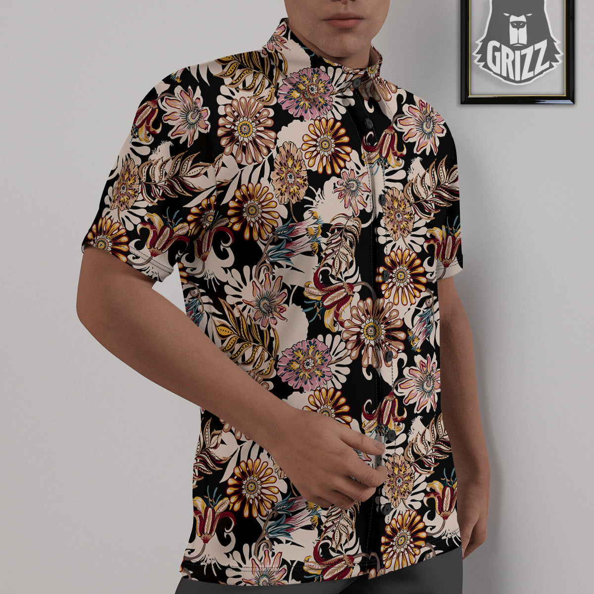 Bohemian Floral Brown Vintage Print Pattern Untucked Shirts-grizzshop