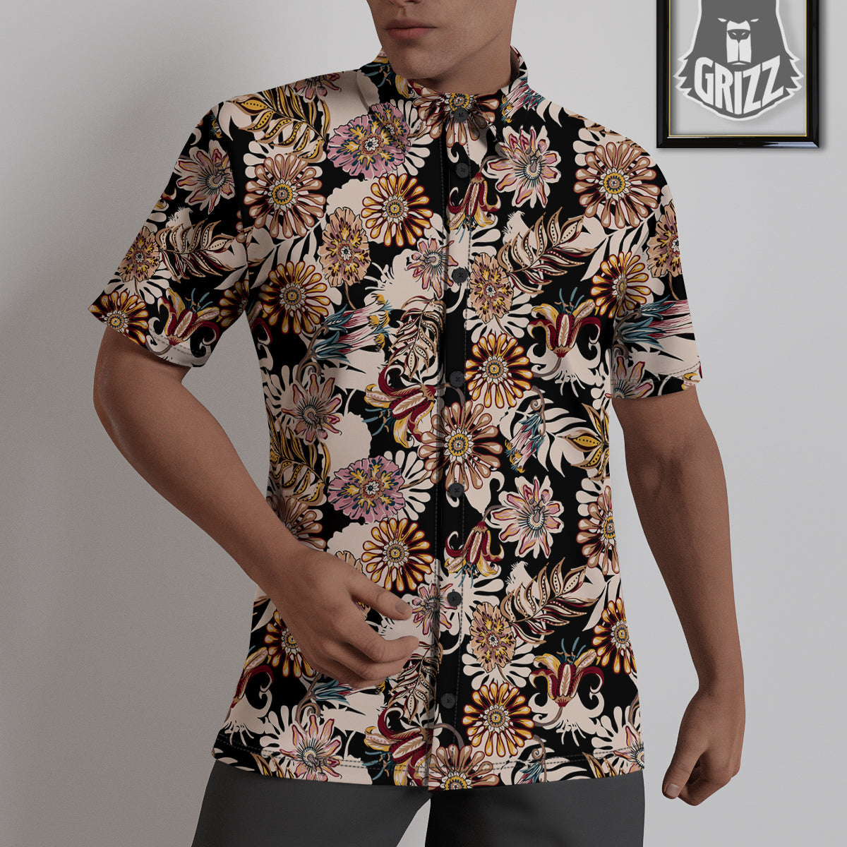 Bohemian Floral Brown Vintage Print Pattern Untucked Shirts-grizzshop