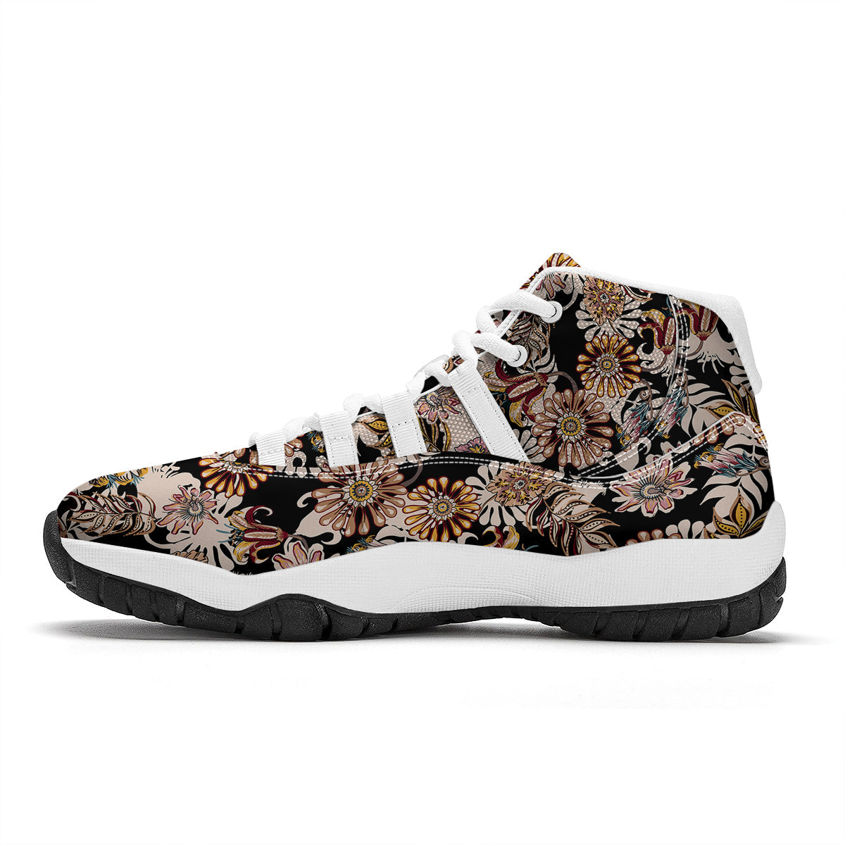 Bohemian Floral Brown Vintage Print Pattern White Bball Shoes-grizzshop