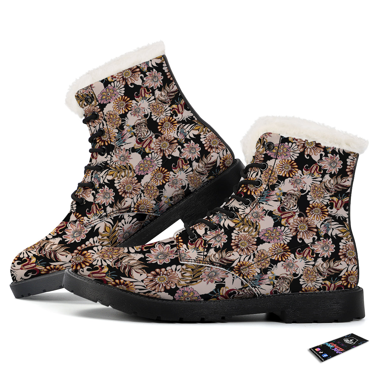 Bohemian Floral Brown Vintage Print Pattern Winter Boots-grizzshop