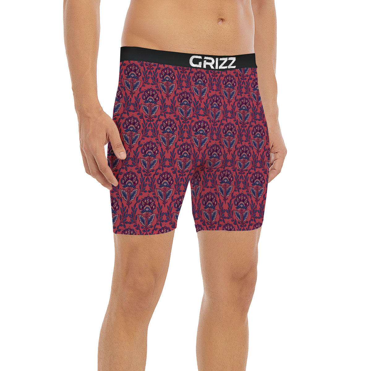Bohemian Floral Maroon Vintage Print Pattern Boxer Briefs-grizzshop