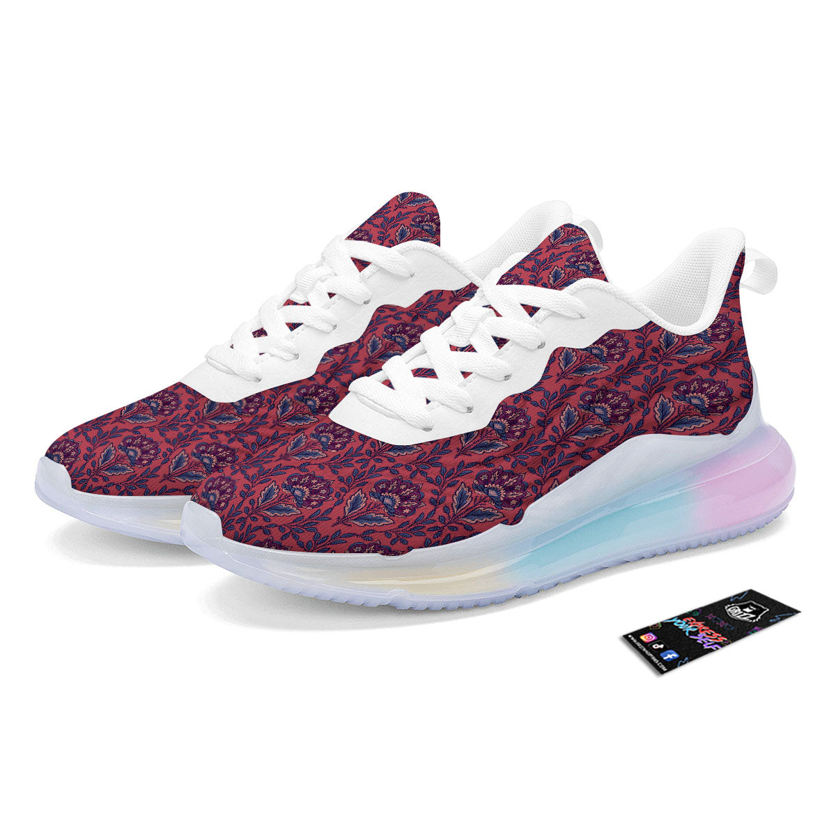 Bohemian Floral Maroon Vintage Print Pattern Running Sneakers-grizzshop