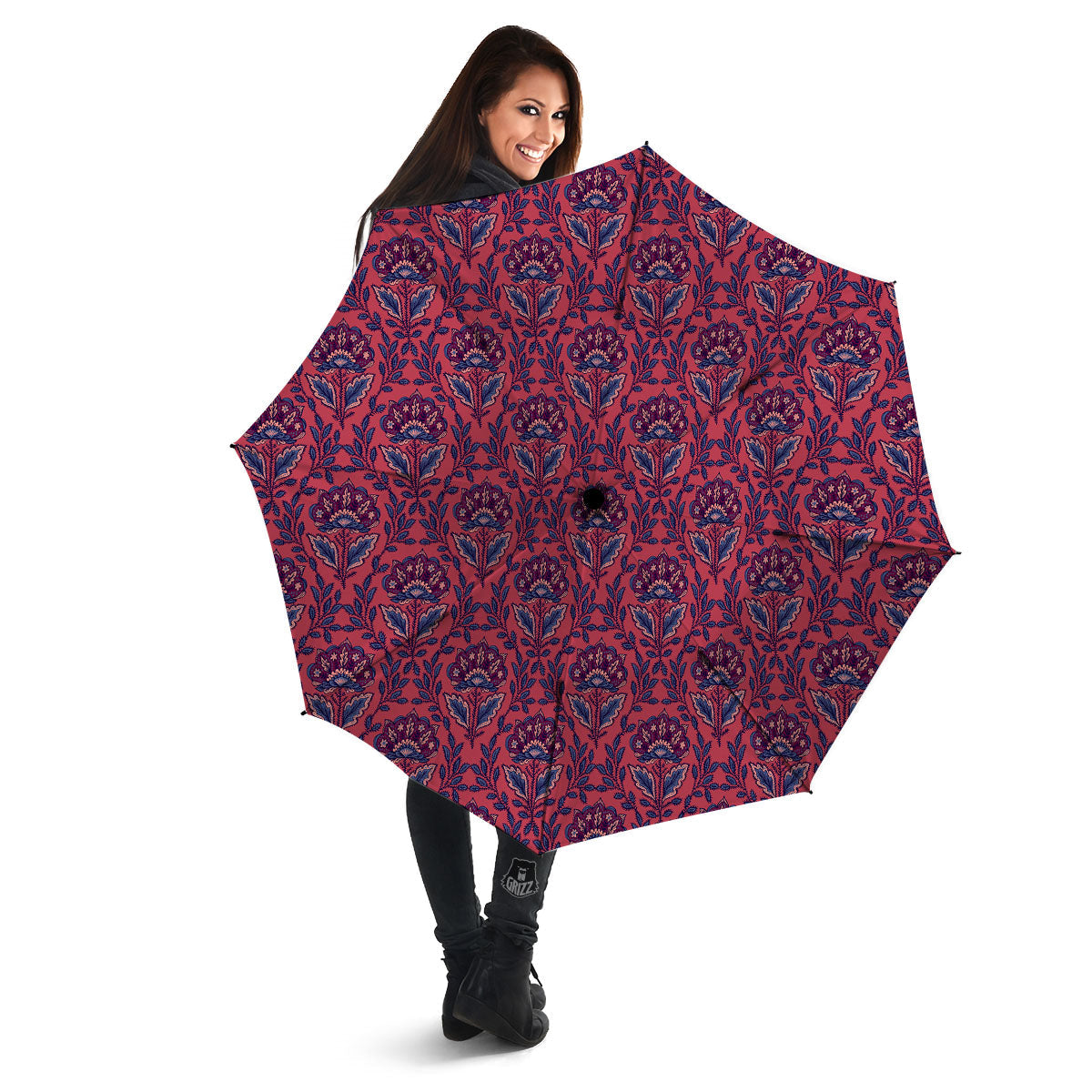 Bohemian Floral Maroon Vintage Print Pattern Umbrella-grizzshop