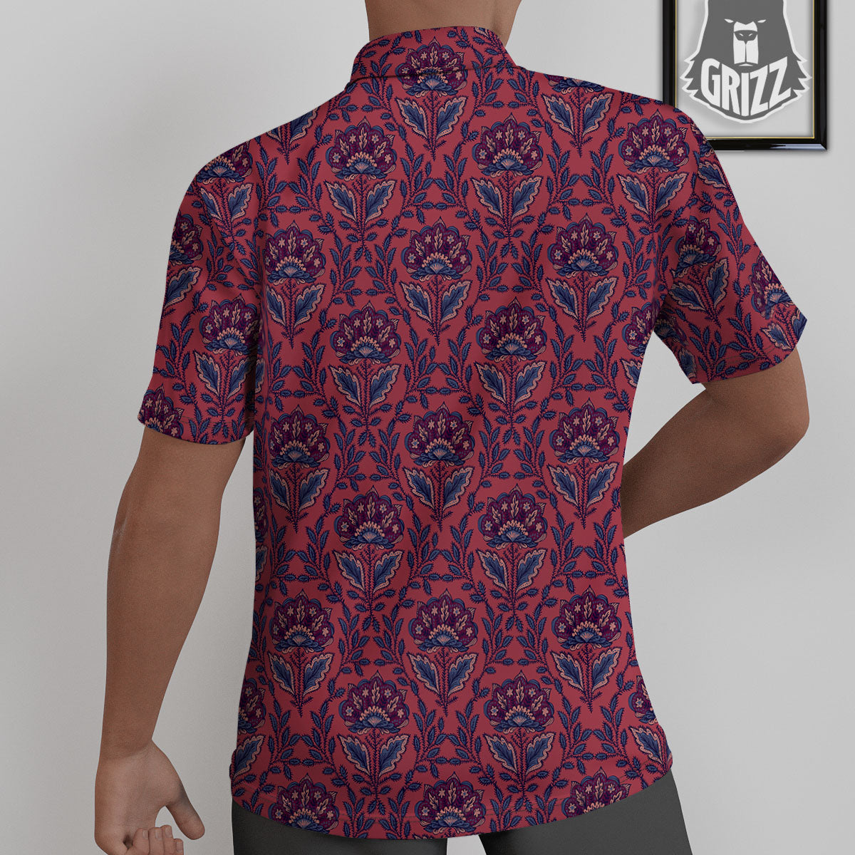 Bohemian Floral Maroon Vintage Print Pattern Untucked Shirts-grizzshop