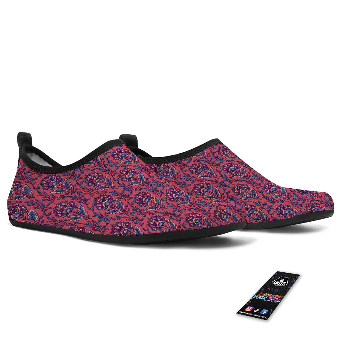 Bohemian Floral Maroon Vintage Print Pattern Water Shoes-grizzshop