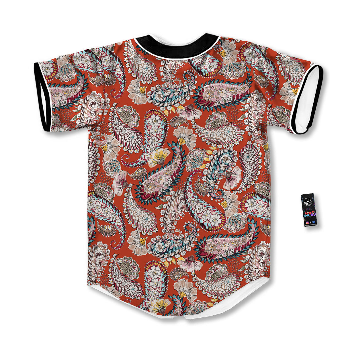 Bohemian Floral Orange Print Pattern Baseball Jersey-grizzshop