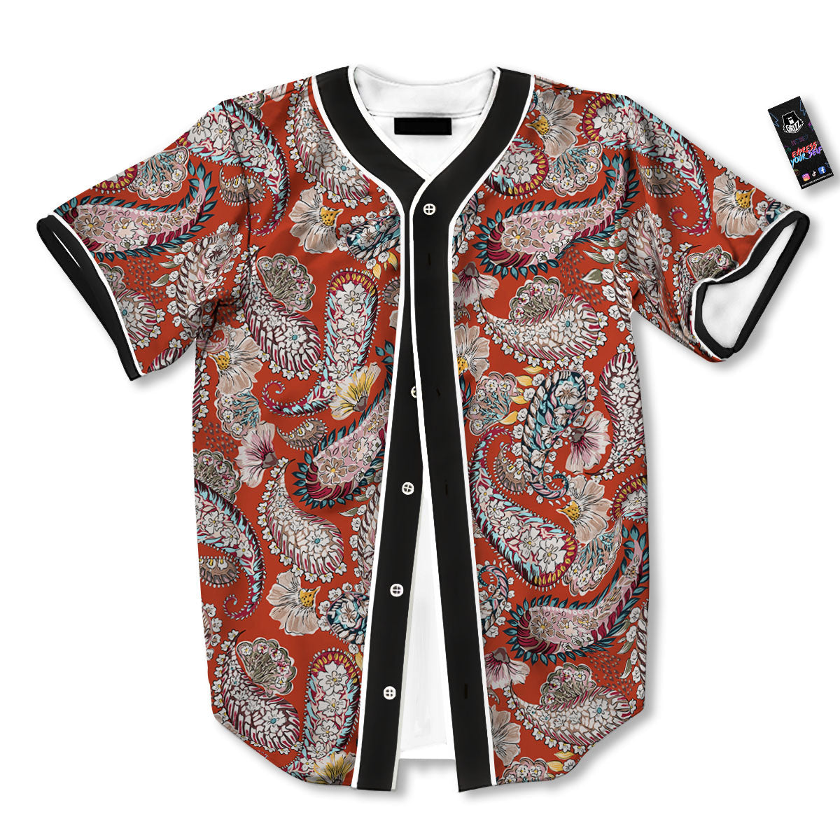 Bohemian Floral Orange Print Pattern Baseball Jersey-grizzshop