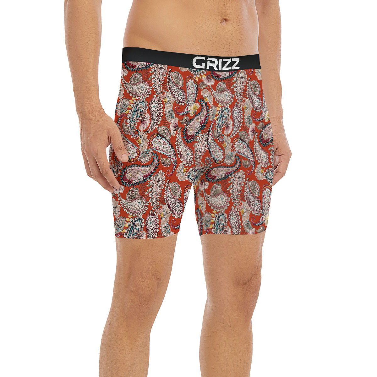 Bohemian Floral Orange Print Pattern Boxer Briefs-grizzshop