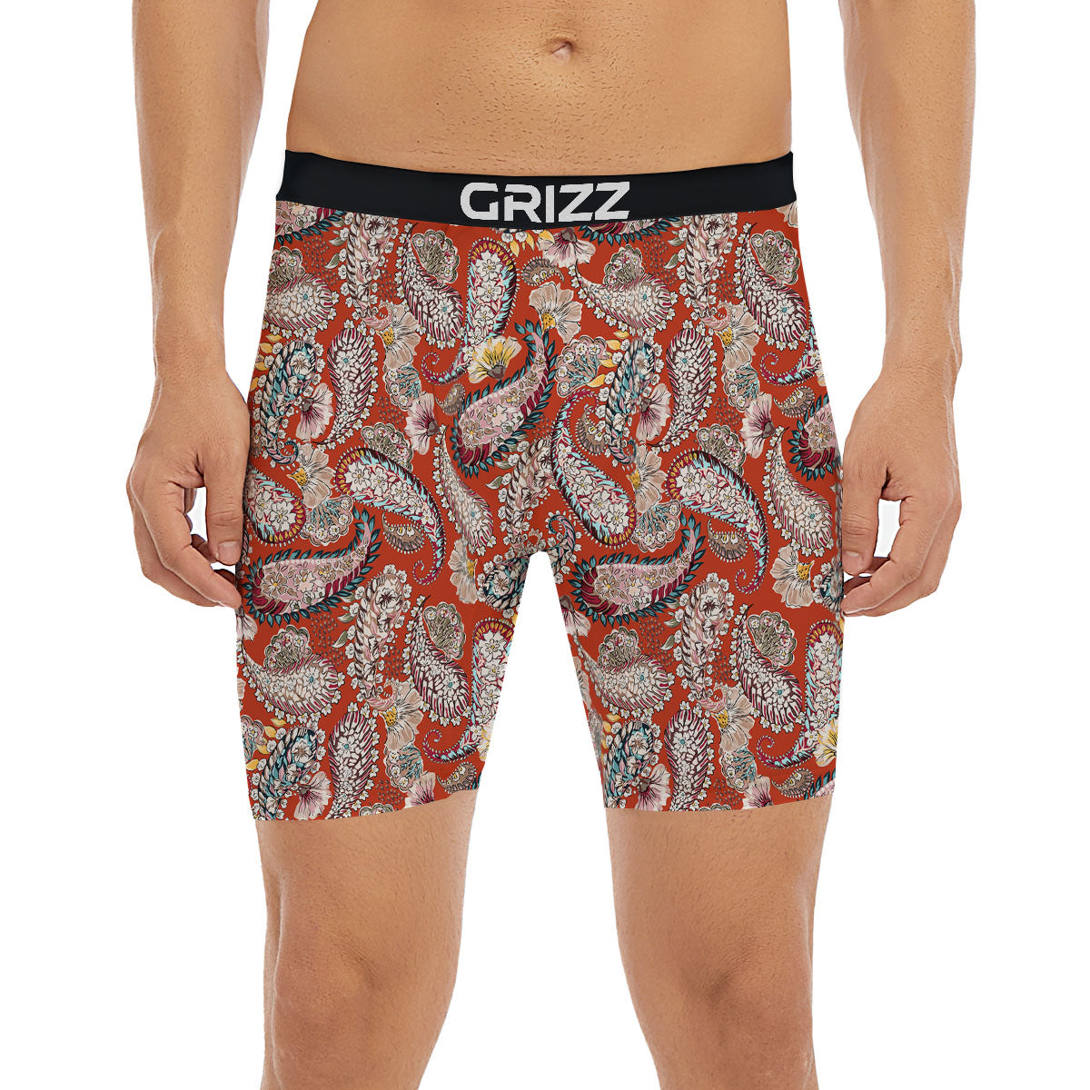 Bohemian Floral Orange Print Pattern Boxer Briefs-grizzshop