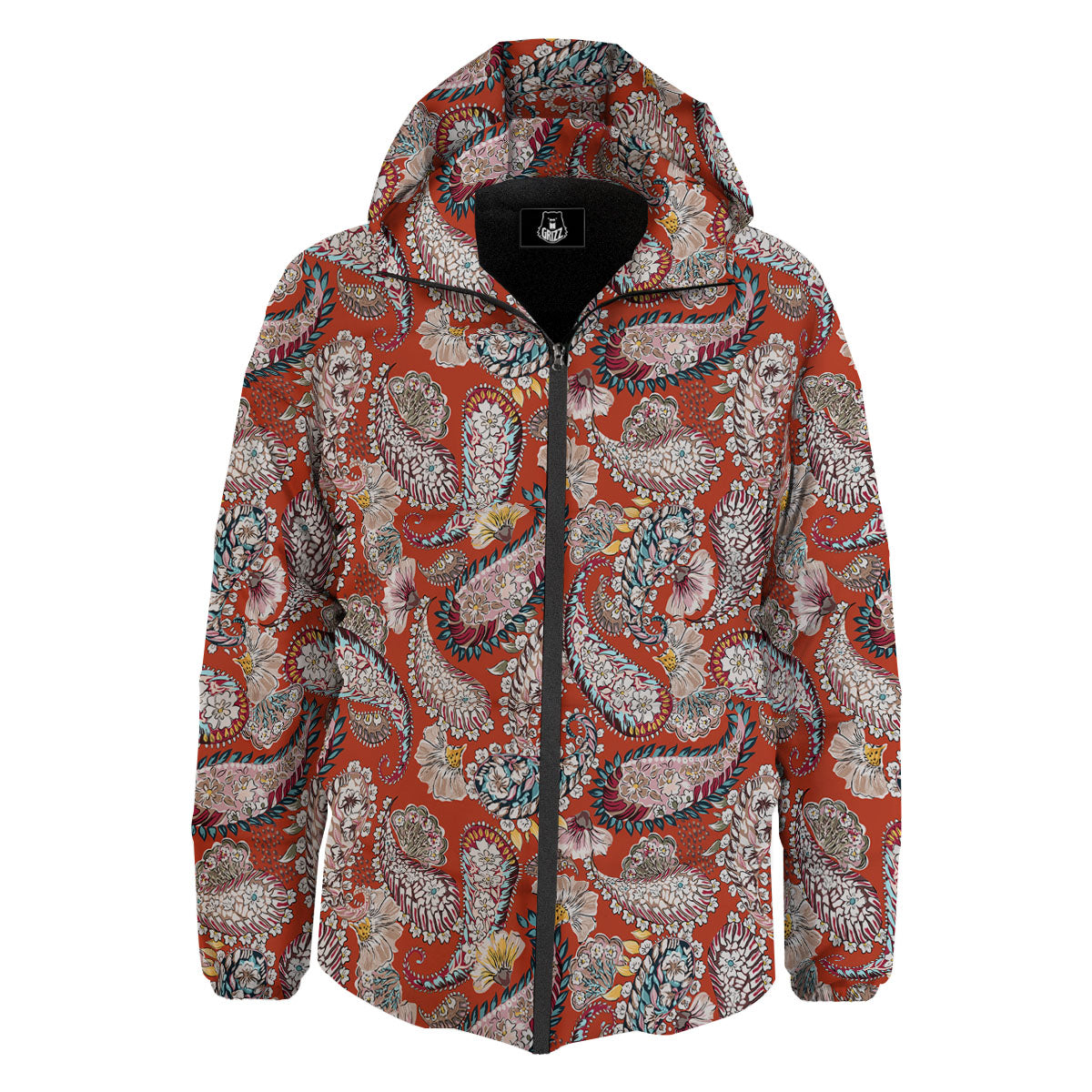Bohemian Floral Orange Print Pattern Down Jacket-grizzshop