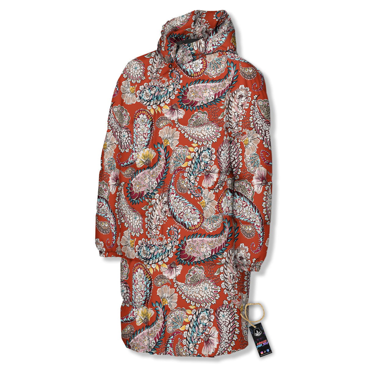Bohemian Floral Orange Print Pattern Long Down Jacket-grizzshop