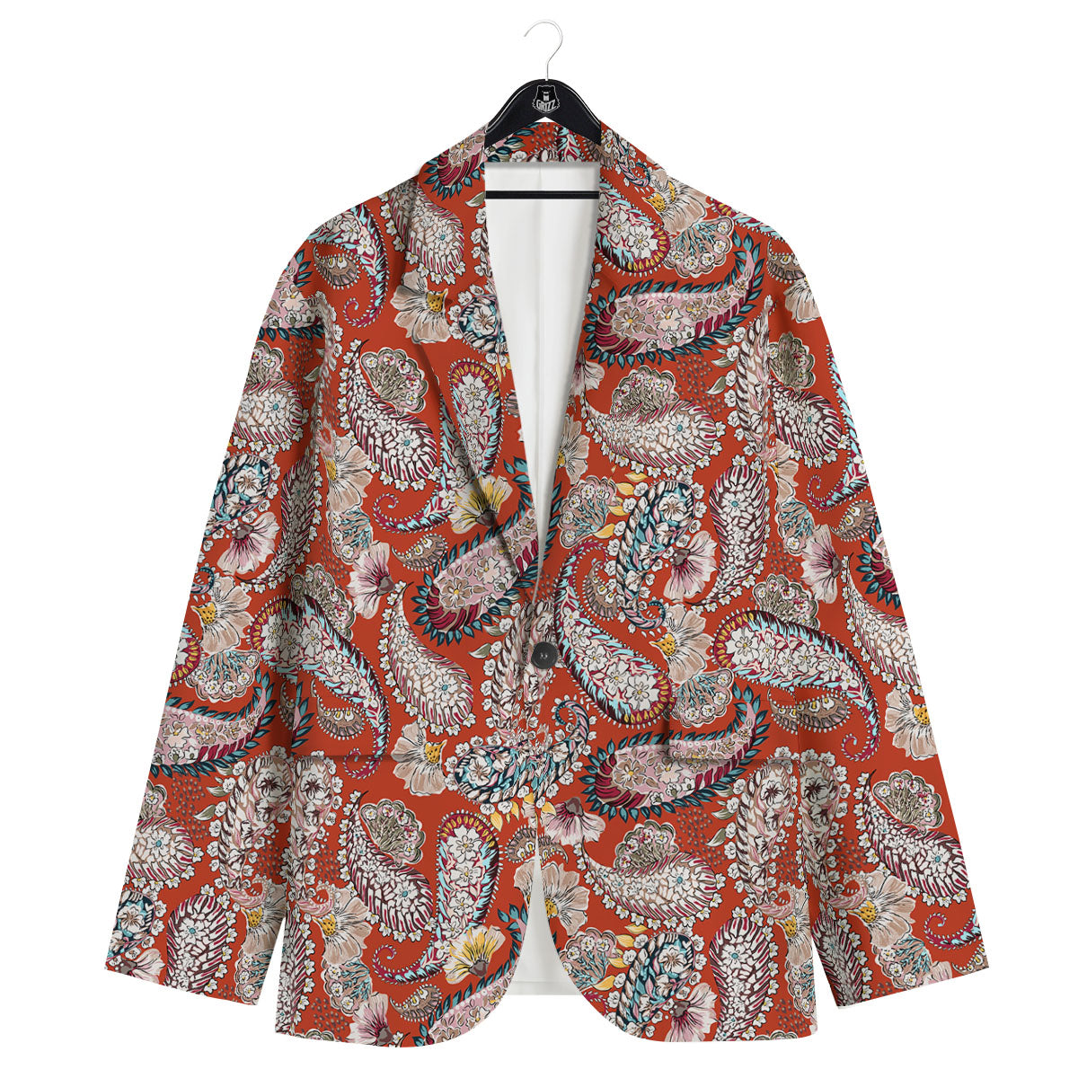 Bohemian Floral Orange Print Pattern Men's Sport Coat-grizzshop