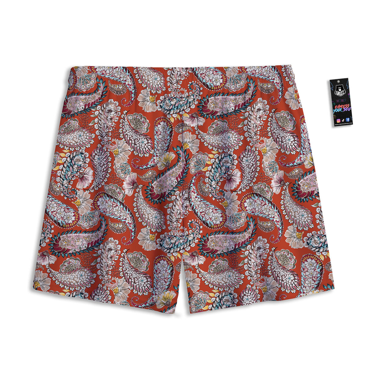 Bohemian Floral Orange Print Pattern Mesh Shorts