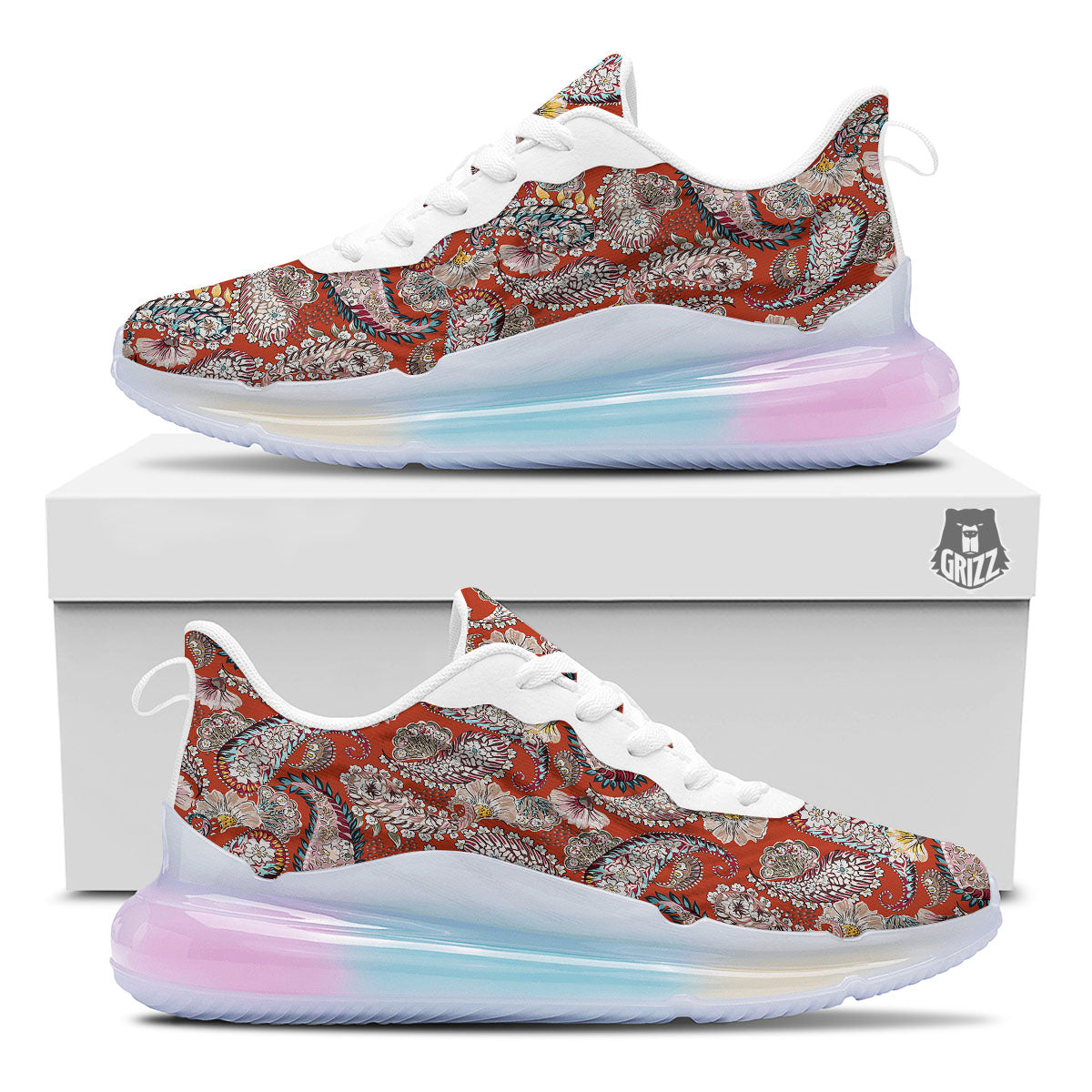 Bohemian Floral Orange Print Pattern Running Sneakers-grizzshop