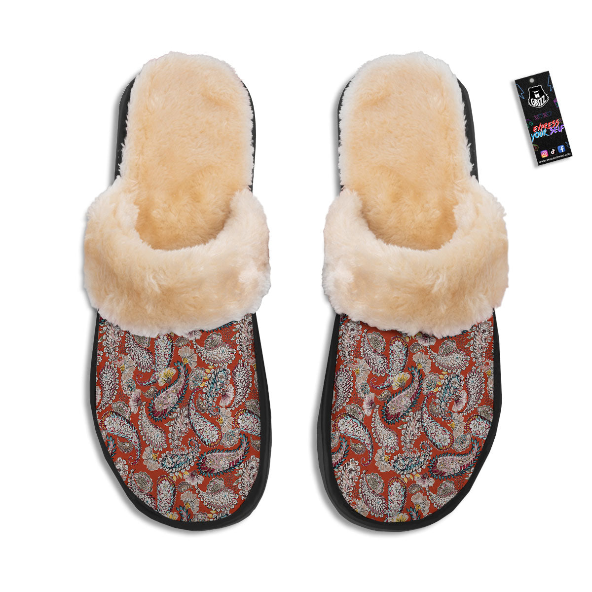 Bohemian Floral Orange Print Pattern Slippers-grizzshop
