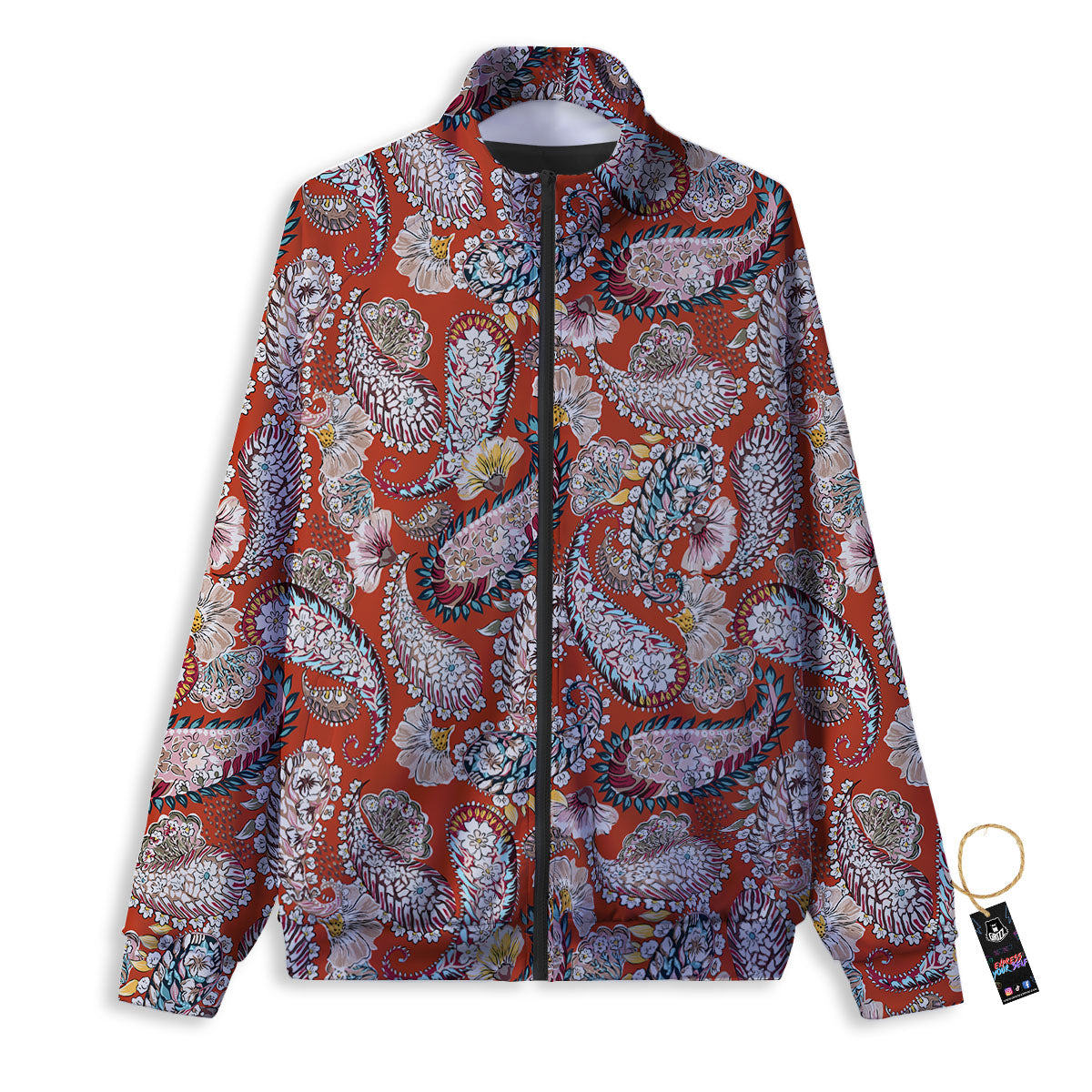 Bohemian Floral Orange Print Pattern Track Jacket-grizzshop