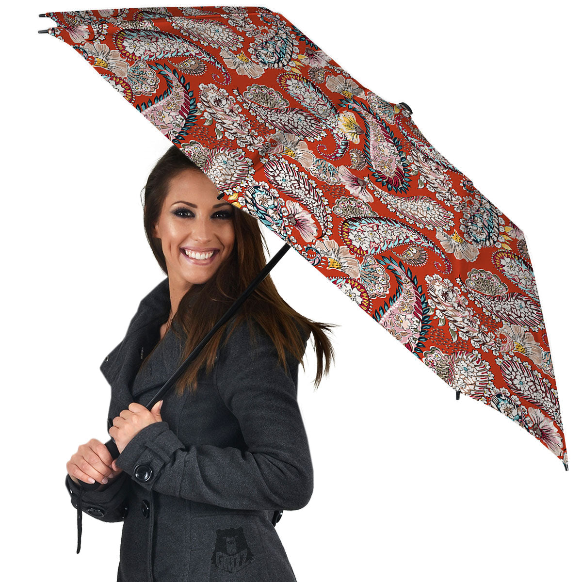 Bohemian Floral Orange Print Pattern Umbrella-grizzshop