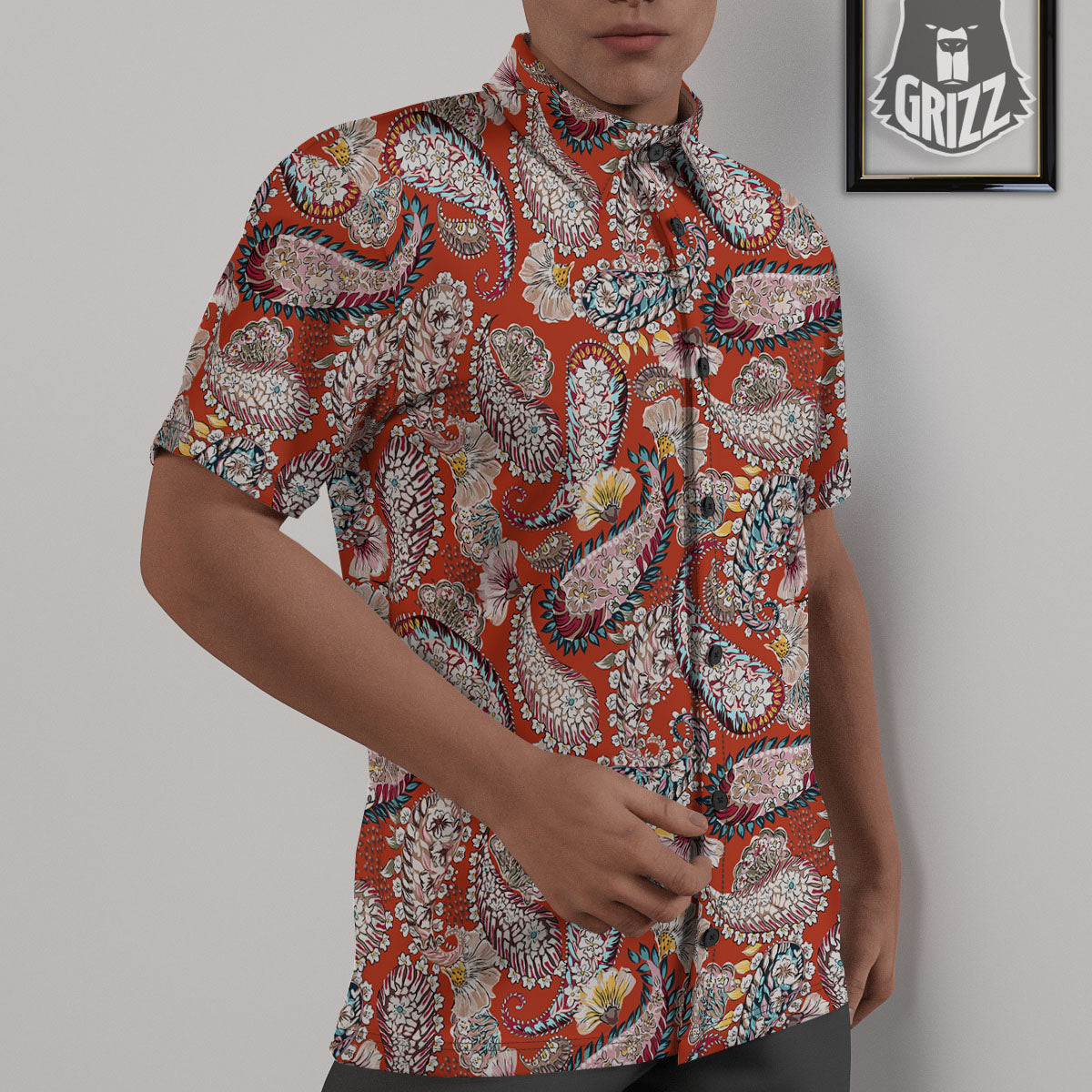 Bohemian Floral Orange Print Pattern Untucked Shirts-grizzshop