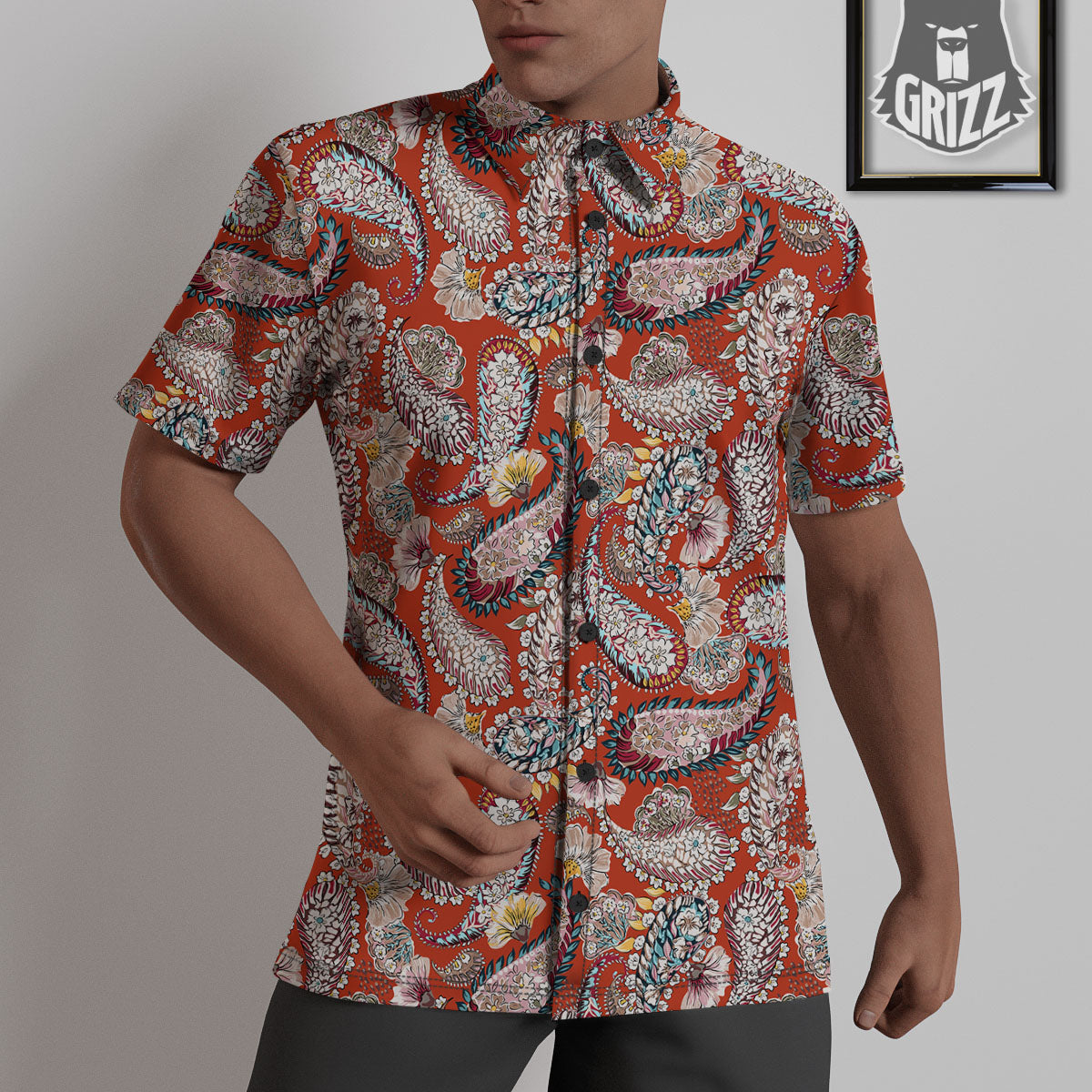 Bohemian Floral Orange Print Pattern Untucked Shirts-grizzshop