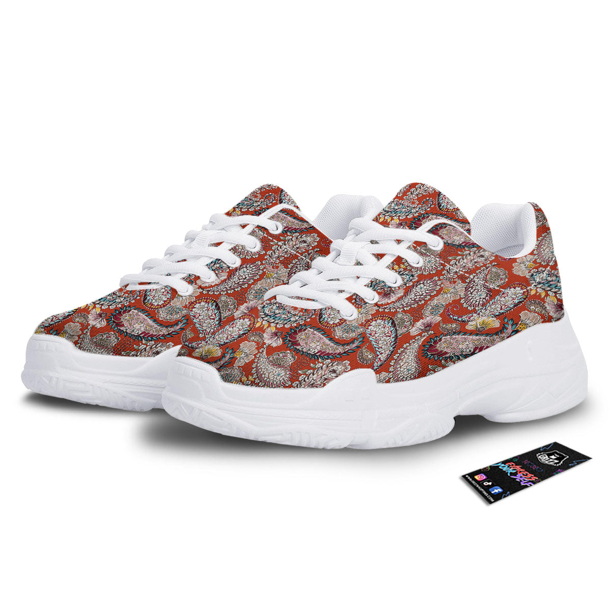 Bohemian Floral Orange Print Pattern White Chunky Shoes-grizzshop