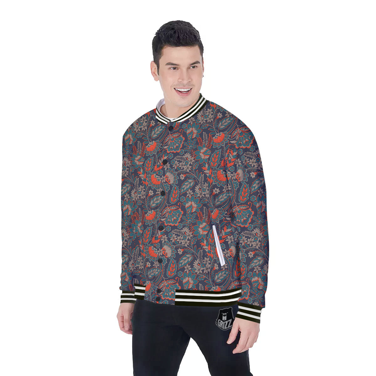 Bohemian Floral Retro Vintage Print Pattern Baseball Jacket-grizzshop