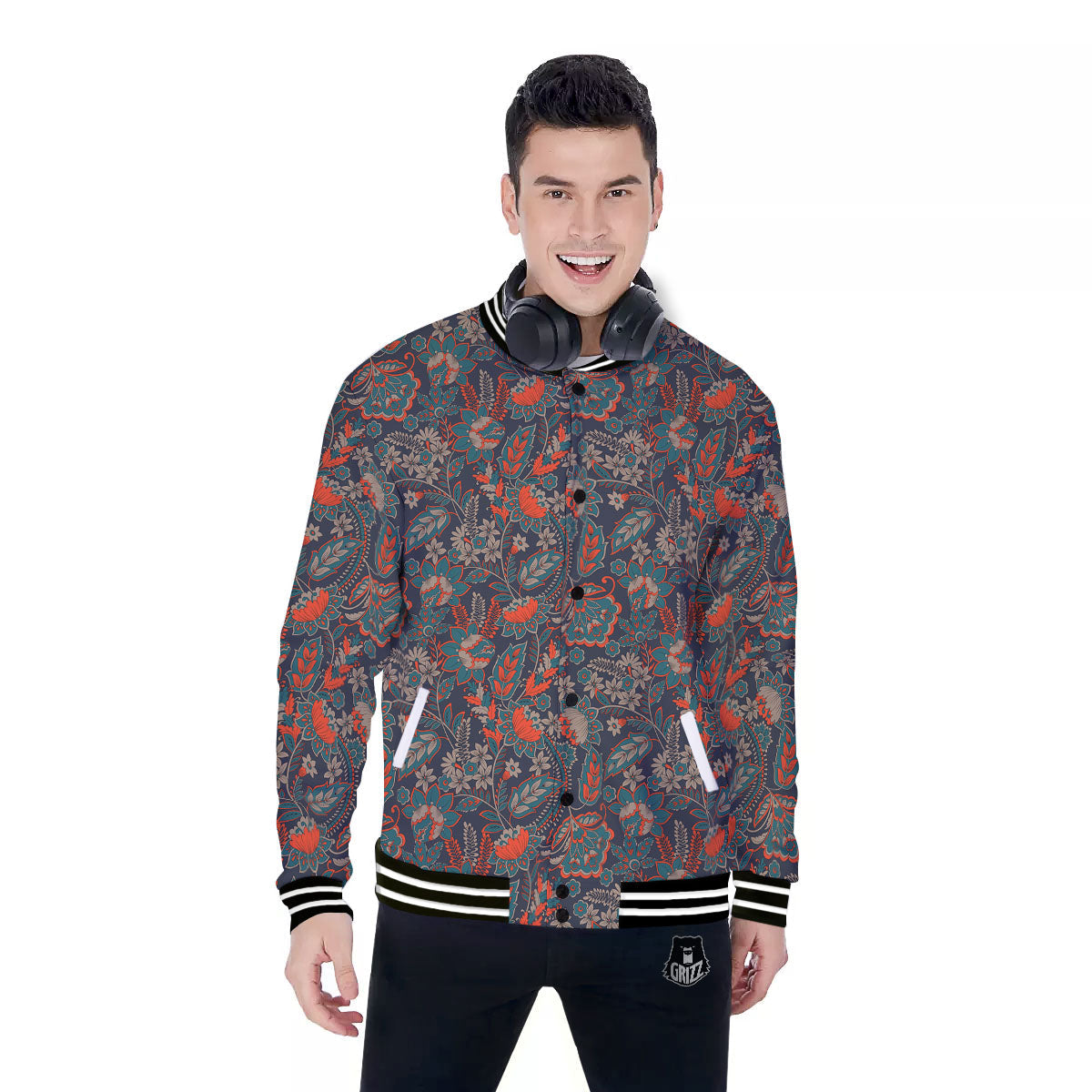 Bohemian Floral Retro Vintage Print Pattern Baseball Jacket-grizzshop