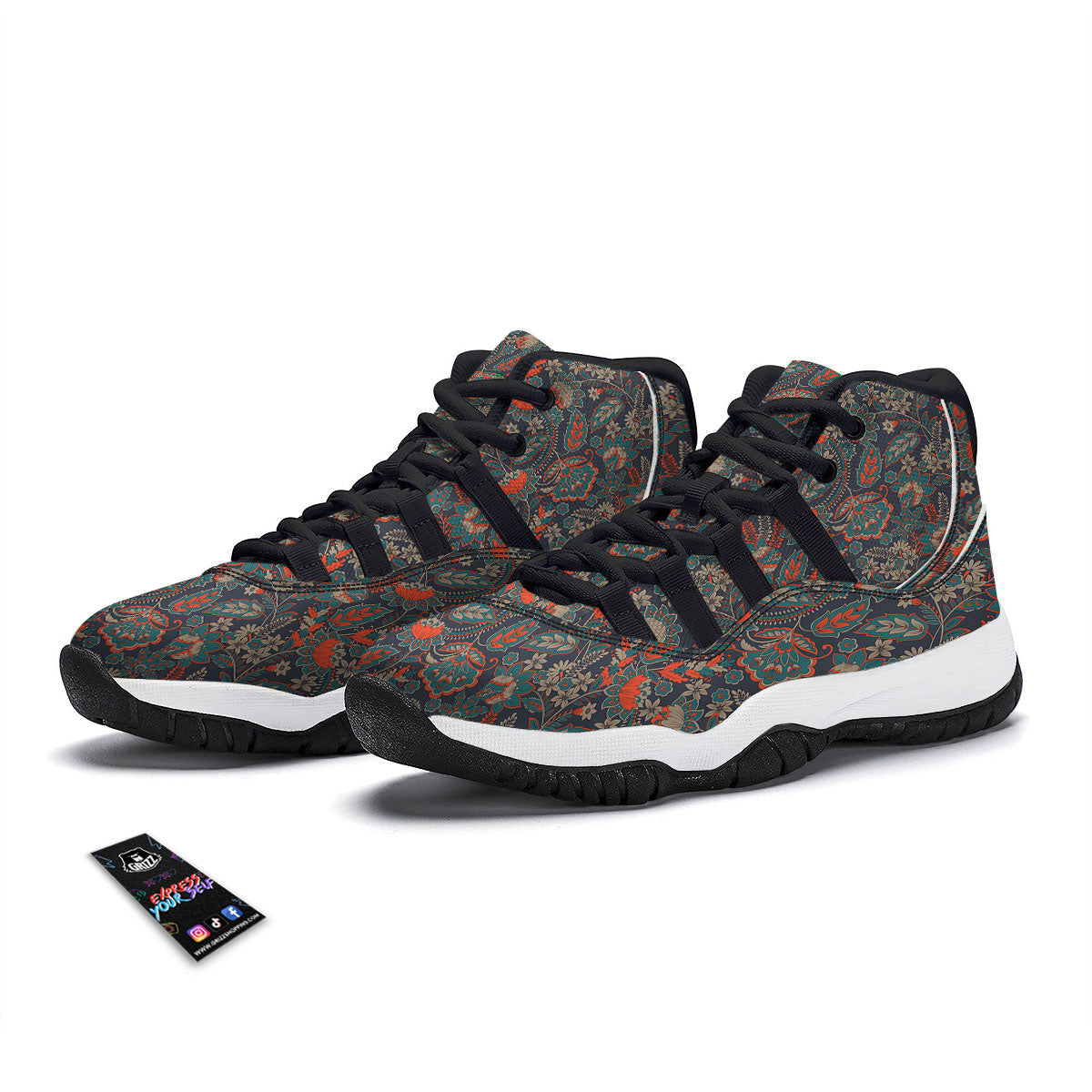 Bohemian Floral Retro Vintage Print Pattern Black Bball Shoes-grizzshop