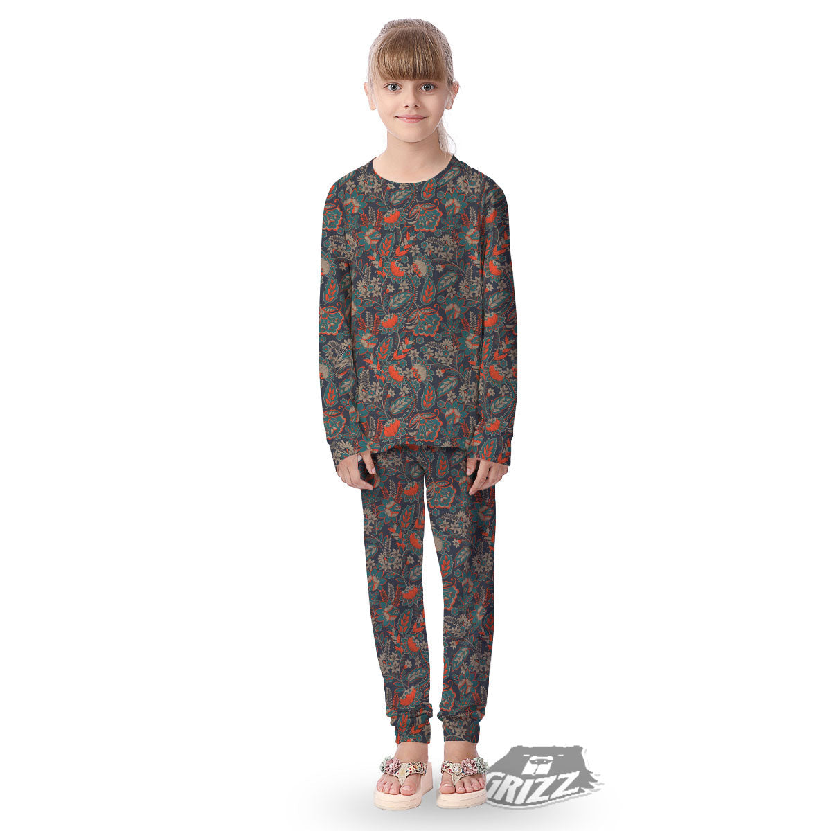 Bohemian Floral Retro Vintage Print Pattern Kid's Pajamas-grizzshop