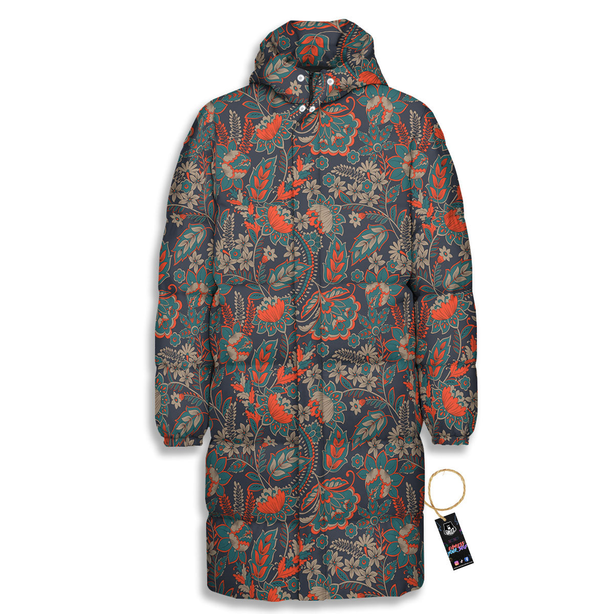 Bohemian Floral Retro Vintage Print Pattern Long Down Jacket-grizzshop