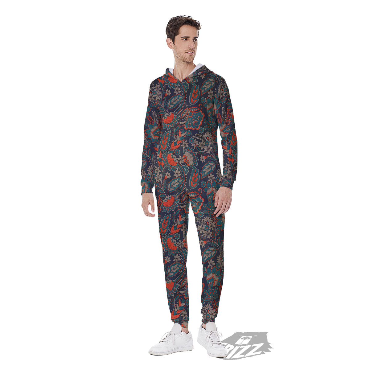 Bohemian Floral Retro Vintage Print Pattern Men's Jumpsuit-grizzshop