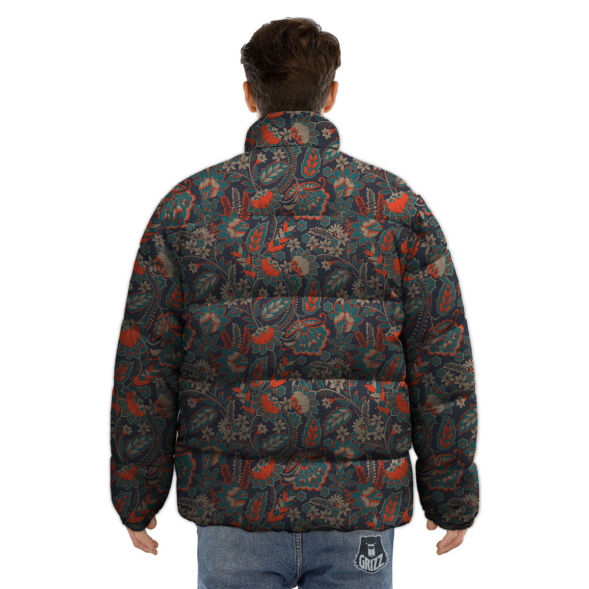 Bohemian Floral Retro Vintage Print Pattern Puffer Jacket-grizzshop