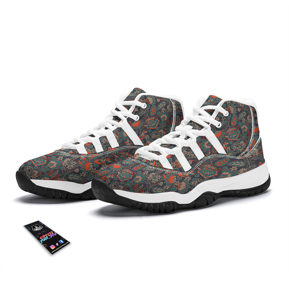Bohemian Floral Retro Vintage Print Pattern White Bball Shoes-grizzshop