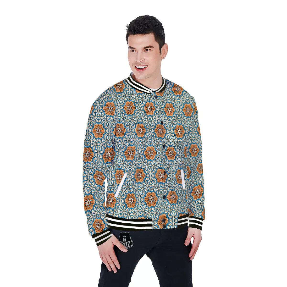Bohemian Mandala Floral Print Pattern Baseball Jacket-grizzshop